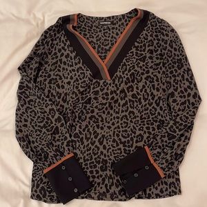 Express Green & Black Leopard Blouse